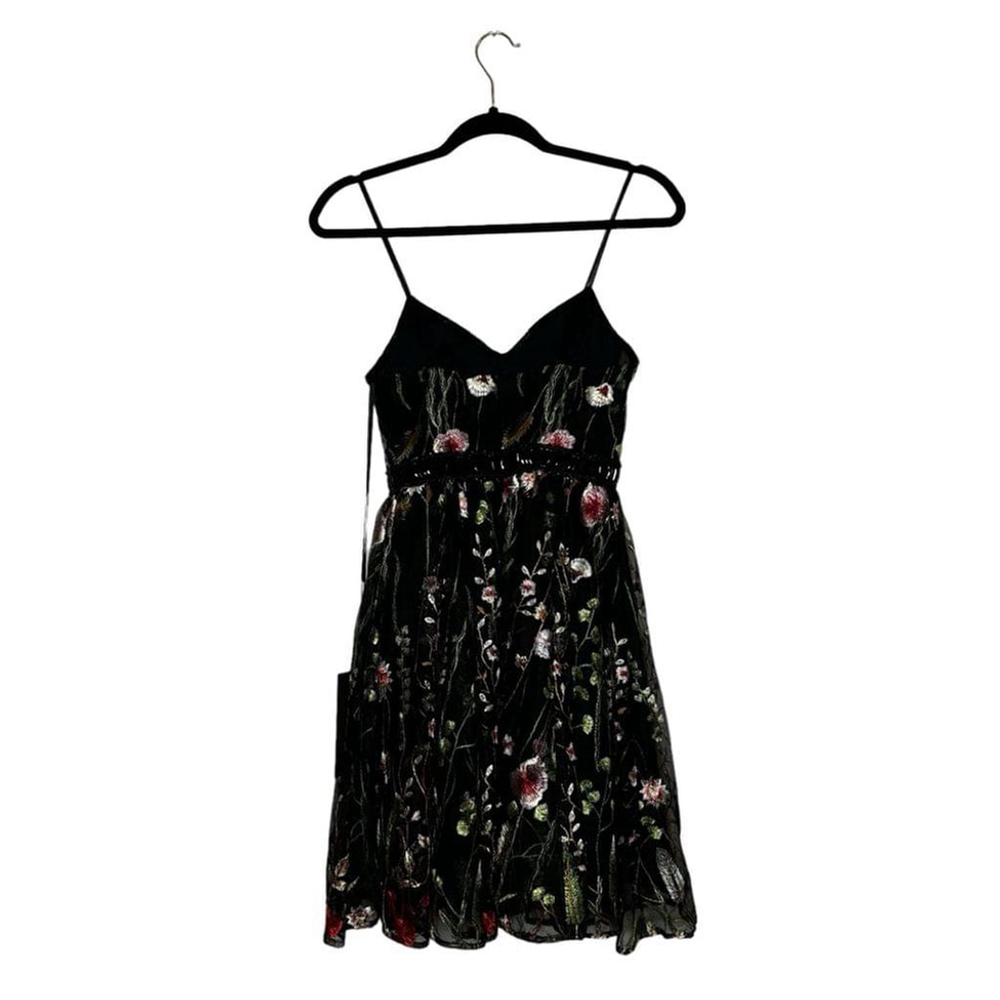 Mac Duggal Black Floral Multi EMBROIDERED BUSTIER A-Line Cocktail Dress Size 0 - Picture 11 of 16